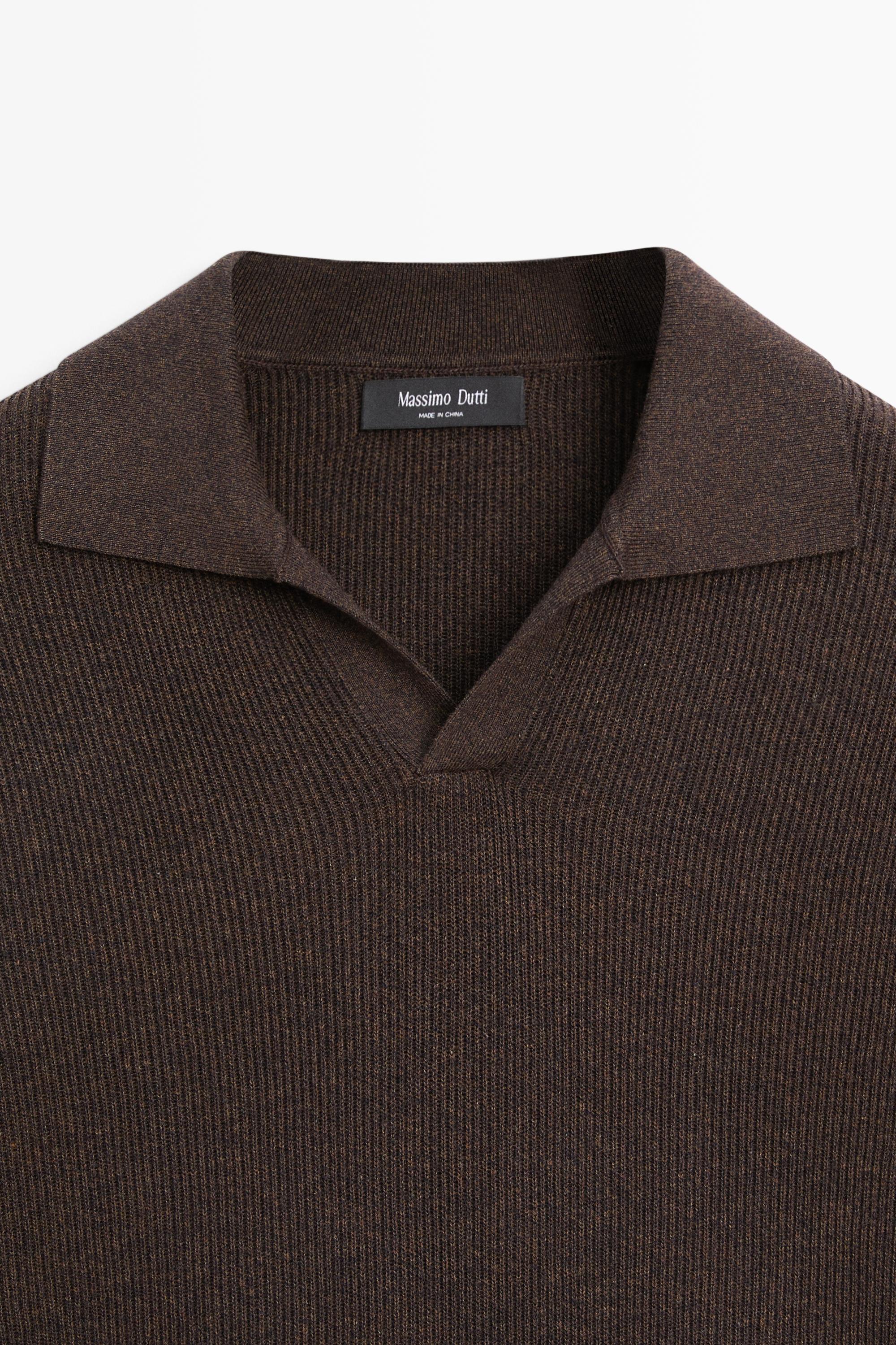 Cotton blend knit polo sweater